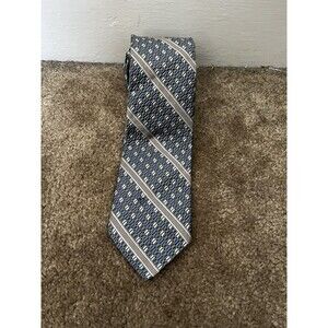 Robert Talbot Silver Blue Geometric Window Square Pattern Silk Tie Made In USA